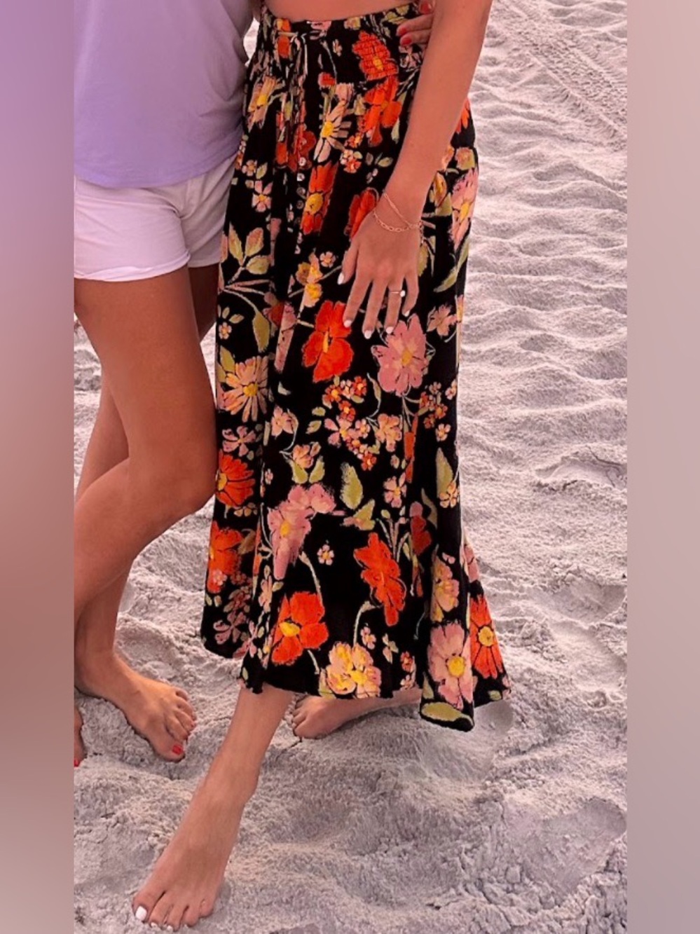 Black Floral Maxi Skirt - Women